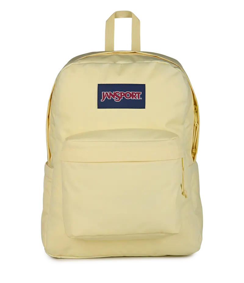 JanSport SuperBreak Plus School Laptop Backpack, 26L, 15-Inch Laptop Sleeve, Water Bottle Pocket, Recycled Polyester, Lemon Ice