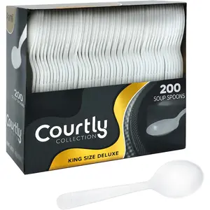 Heavy Weight Disposable Plastic Soup Spoons [200-Pack] - Bulk  Size Deluxe White Plastic Silverware For Parties, Weddings, Catering  Stands, Takeaway- Heavy-Duty Single-Use Partyware