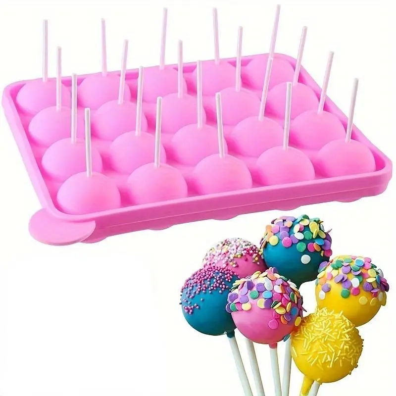 Silicone Lollipop Mold, 1 Count 20-cavity Round Lollipop Mold with 20pcs Paper Sticks, Baking Mold, Reusable Chocolate Mold for Candy, Chocolates, Dessert, Baking Tools, Baking Essentials, Baking Supplies, Kitchen Gadgets, Kitchen Items, Silicone Molds