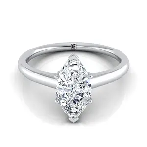Contemporary Comfort Fit Flat Shank Solitaire Marquise Engagement Ring Setting in Platinum
