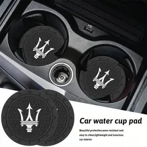 2Pcs Silicone Car Coaster Mat Water Cup Cushion Auto Anti Slip Pad Interior Decoration Accessories For Maserati Levante Ghibli MC20 Grecale Quattroporte GranTurismo President GranCabrio Coupe Spyder Maserati Compatible