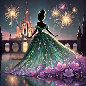 5D DIY Full Drill Round Diamond Painting - Diamond Art Kit Princess, Castle, Fireworks Mosaic, Canvas - DIY Decorative Painting, Home Wall Decoration, Suitable for Halloween and Christmas, Birthday and Anniversary Gifts