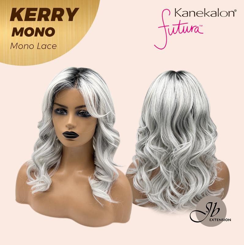 JBEXTENSION KERRY MONO Monofilament Handmade Wig 6X5 Full Monofilament Hand Tied Top Wig 18 Inches Grey with Dark Root Mono Lace Wig With Anti-slip Silicone Strips Glueless Wig KERRY MONO【BENDY EAR TABS】