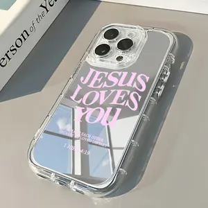 Phone Case: "Jesus Loves You" for iPhone 17 Pro Max, 16 Plus, 15, 14, 13, 12, 11 Series.High-Quality Luxury Mirror Case for Women, Perfect Gift for Yourself, Bestie or Girlfriend