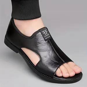 Trendy new  Men's Casual Slip-On Sandals - Black Open Toe Shoes with Rubber Sole, Comfortable for Spring/Summer Outdoor Wear, Strappy Sandals