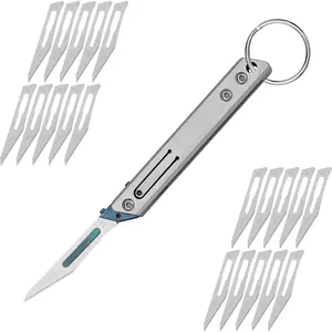Portable Pocket Utility Knife Set with 20PCS Replaceable Blades, Keychain & Stainless Steel Handle for Crafts & EDC