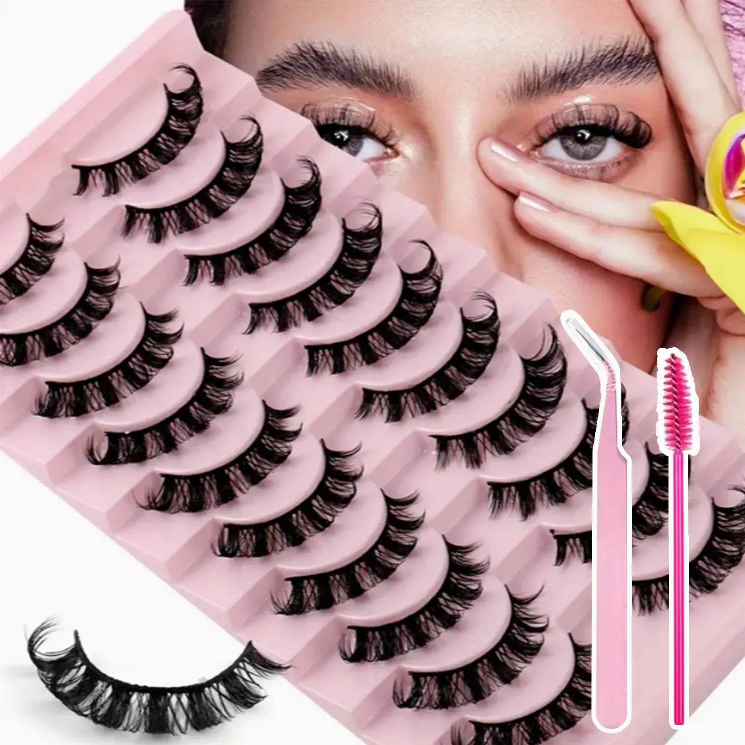 30 Pairs Bulk Pack Cosmetic False Lashes - High Quality D-Curl Russian Volume Full Strip, Fluffy Wispy Dramatic Reusable All-Day Wear, Lightweight Fibers with Lash Brush & Tweezers for Daily & Party Makeup