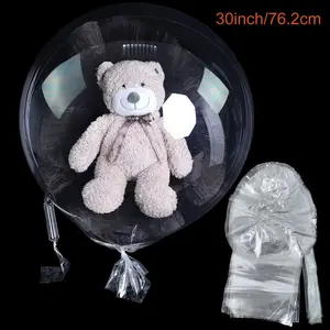 Large Clear Balloons for Stuffing, 5 Pack 30 Inch Stretched Extra Wide Mouth Bobo Balloons, Giant Transparent Balloons for Parties