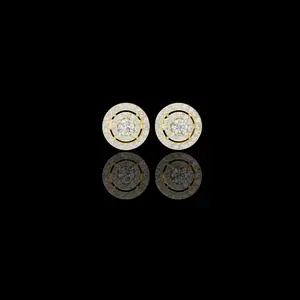 Round Lab Grown Diamond Double Halo Cluster Post Earring