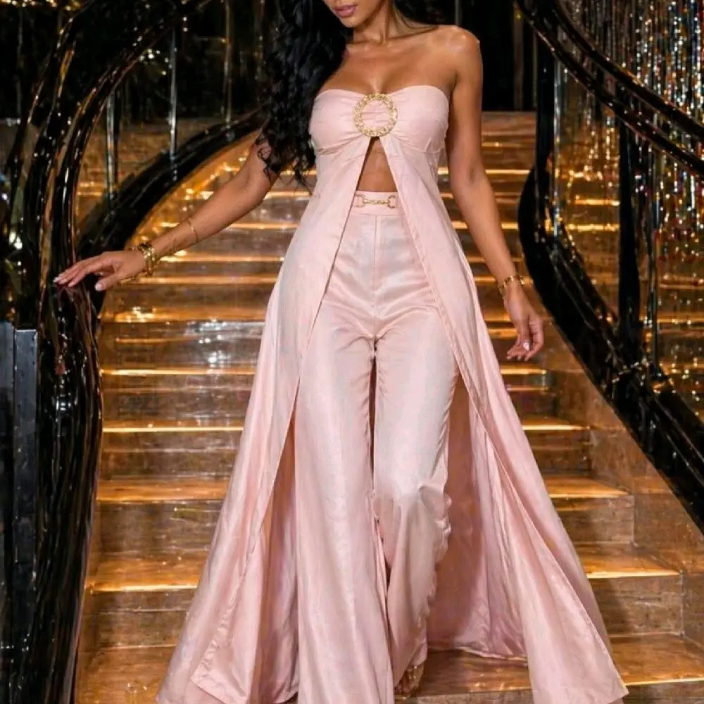 set elegante top largo con pantalon