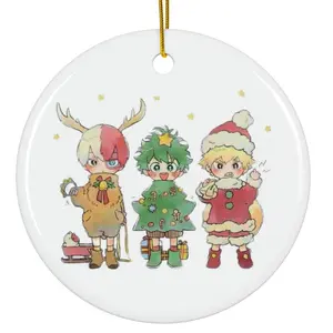 MHA Deku Bakugo and Todoroki Chibi Cute Anime Festive Ceramic Ornament Set for Holiday Decor, Cute Christmas Decorations, Reindeer & Friends Hanging Ornaments, Unique Gift Idea, [...] Cloth Glossy