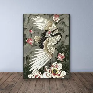 Crane & Flower Pattern DIY Diamond Arts Colorful Painting Kit without Frame, DIY 5D Diamond Arts Colorful Painting for Bedroom Home Wall Decor