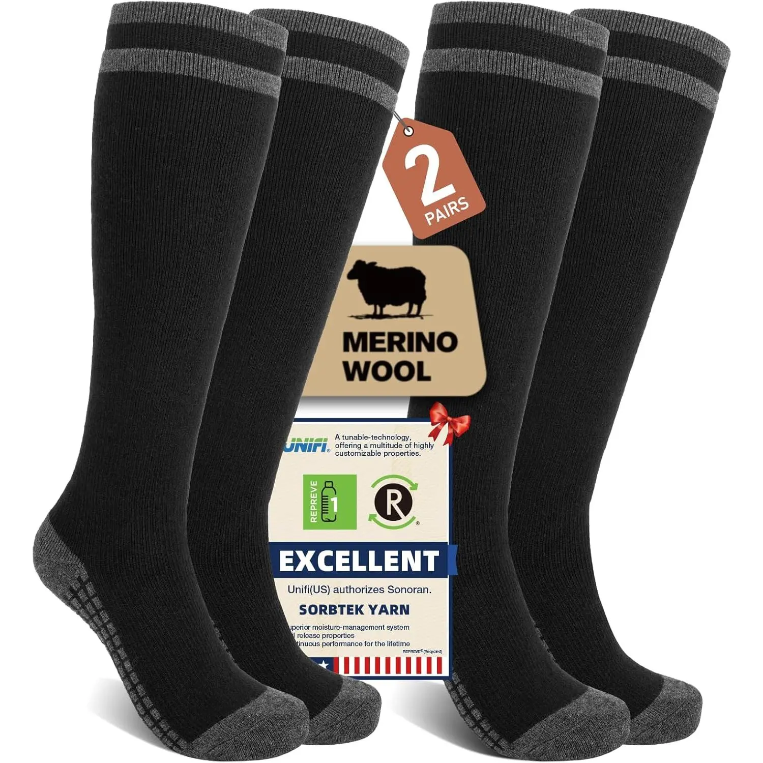 Merino Wool Compression Socks for Women Men (2/3 Pairs) Knee High Winter Thermal Thick Warm for Nurse Pregnant Travel