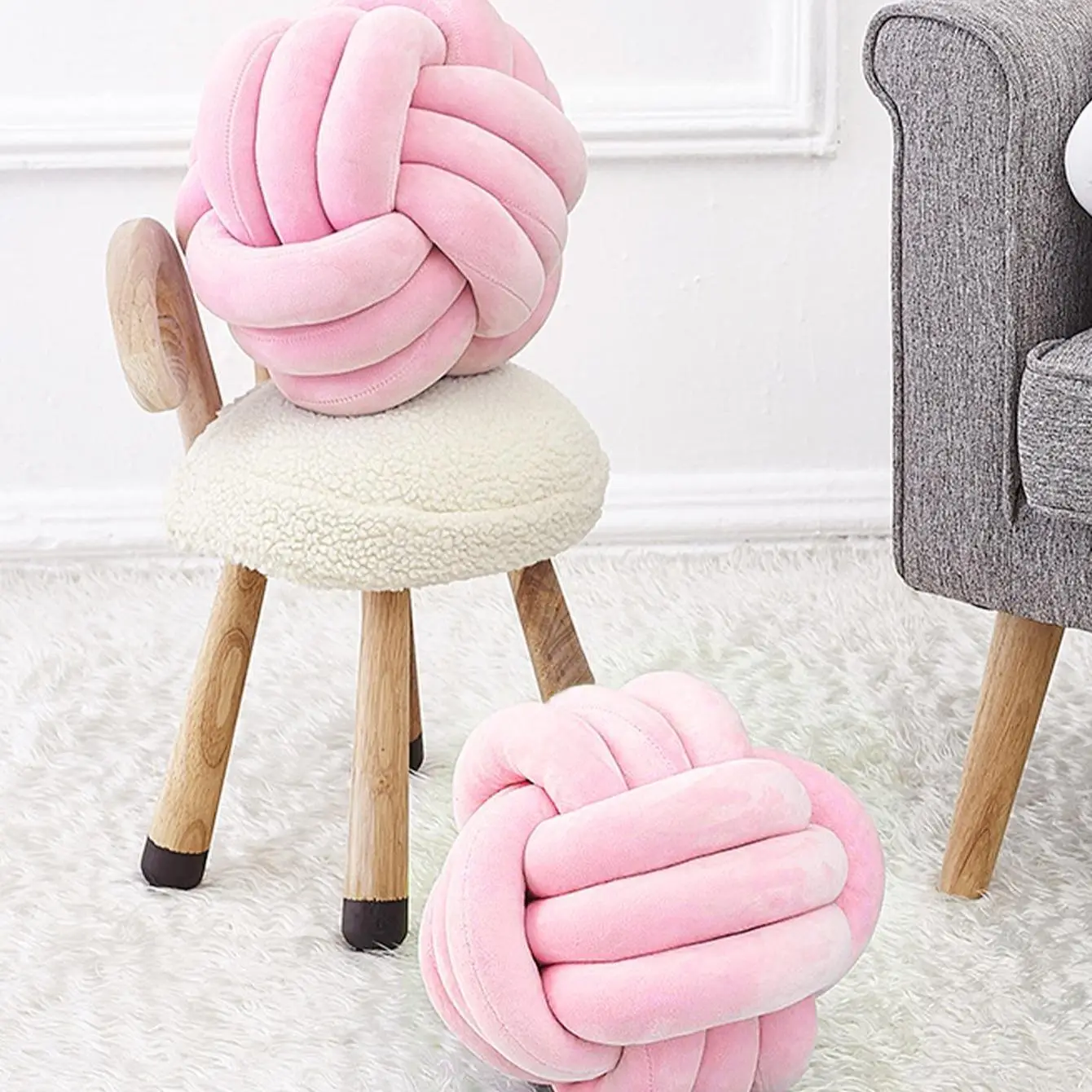 Knot Pillow Ball, 1 Count Geometric Design Throw Pillow, Handmade Crochet Cushion, Christmas Decor Soft Comfortable Supportive Pillow for Home Sofa Be