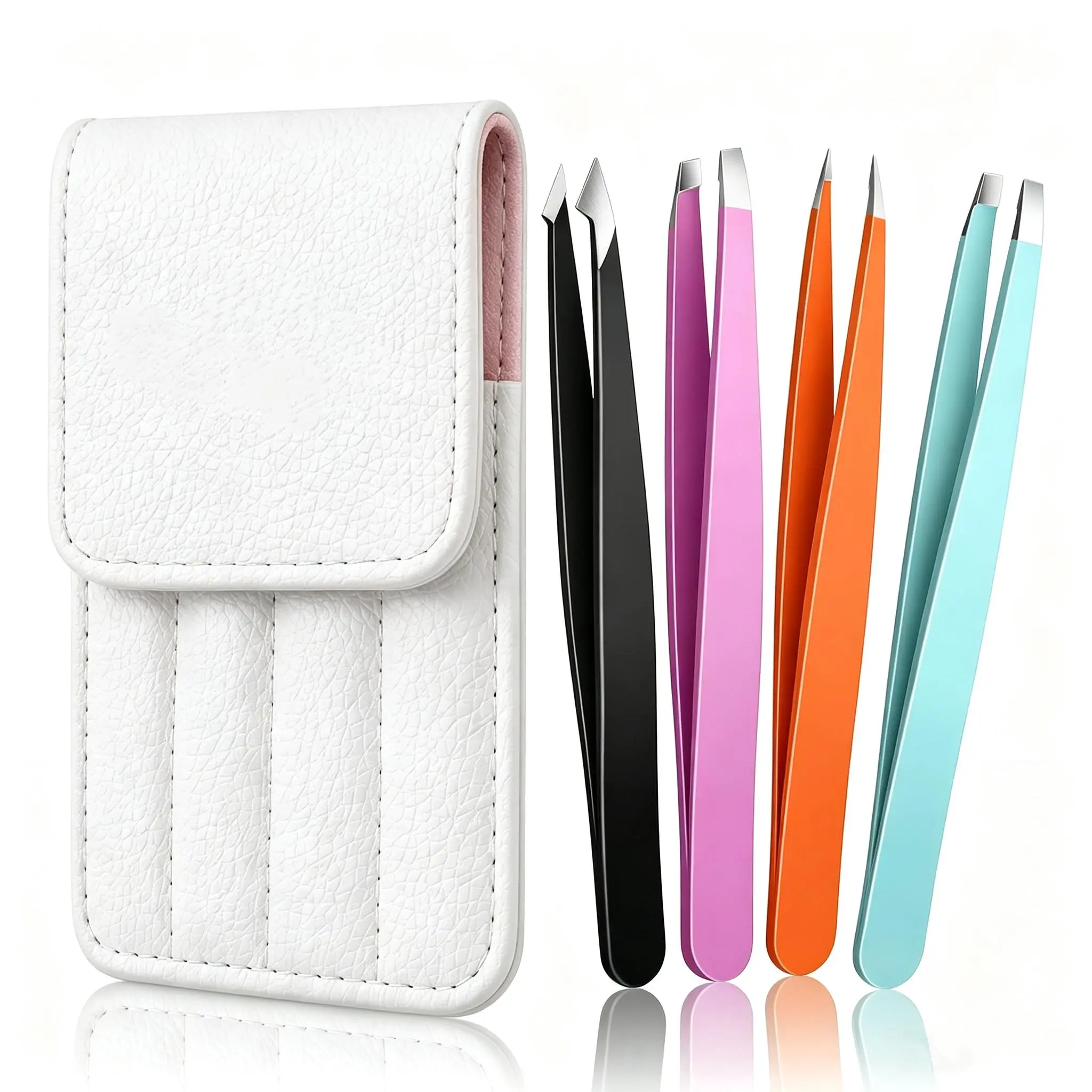 Women's 430 Stainless Steel Tweezers - Thick, High-Precision Slant-Point, Flat-Hook Grooming Tools for Eyebrow, Facial Care