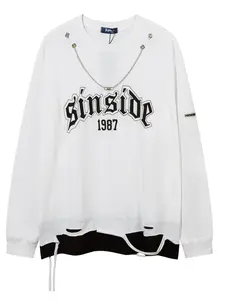 Men's Street Style Hoodie, High-Street Design, Unique Small-Batch Fashion, Ripped Two-Piece Sweatshirt, Trendy & Cool Look