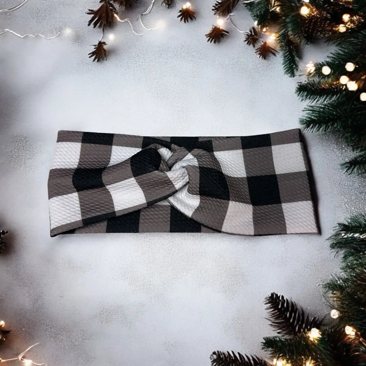 Black and White Buffalo Plaid Headband for Women