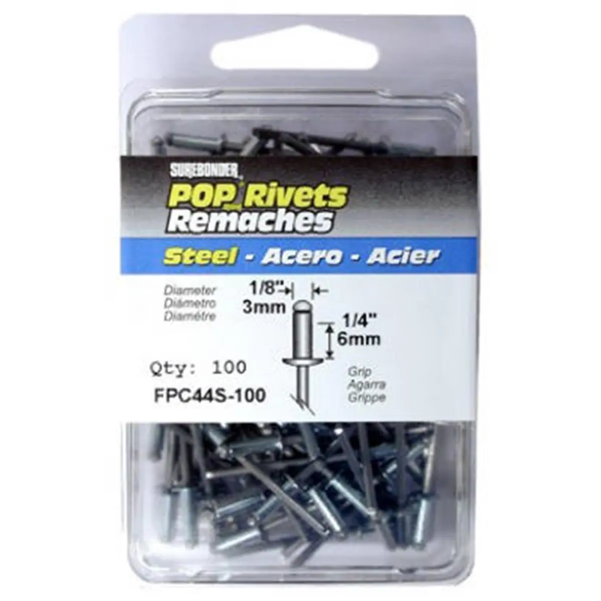 Surebonder Medium Steel Rivets Hardware, 100-Pack, 1/8 in. Diameter, 0.188-0.250 in. Grip Range for Sailing, Water Sports