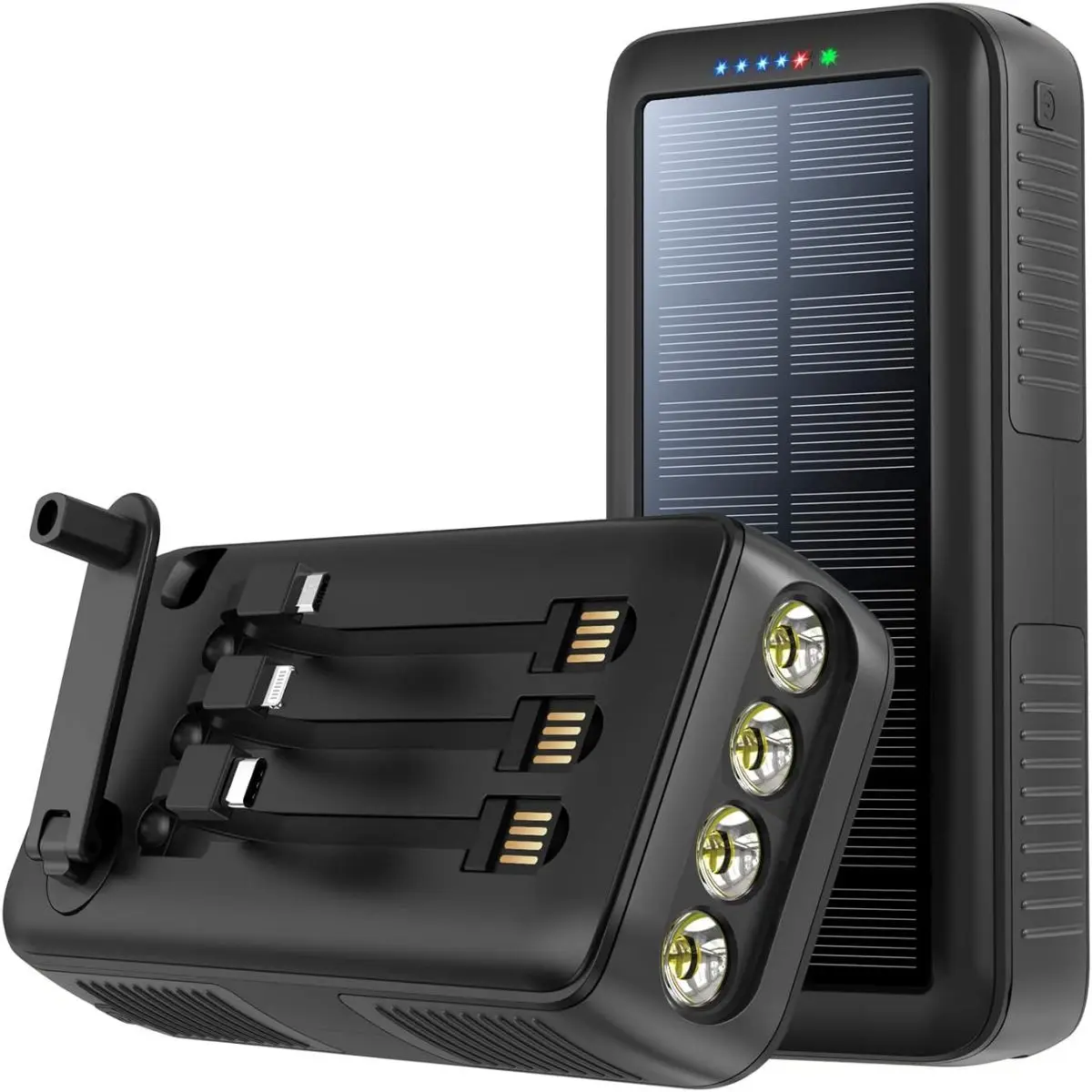 63200mAh Rechargeable Lithium Polymer Solar Power Bank Charger for Phone, MP4 & Devices - Portable Fast-Charging Dustproof Battery Pack with Dual Outputs, Dual Inputs, Micro USB, 4 LED Light, Hand Crank for Outdoor Camping (Phone & Mobile Accessories)
