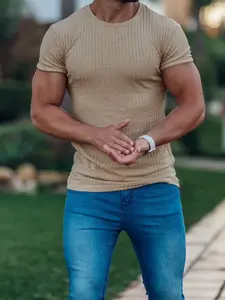 Men's Ribbed Round Neck T-Shirt, Slim Fit Muscle Tee, Casual Short Sleeve, Comfortable and Stylish, Perfect for Daily Wear