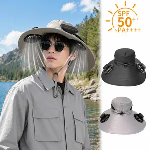 Mens Quick Dry Bucket Hat Large Size Sun Hat with Solar Powered Fan USB Rechargeable for Outdoor Hiking Camping Fishing Activity
