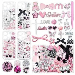DIY Phone Case Charms Kit – Aesthetic Bows, Letter Beads & Pearls for Customizing & Personalizing Cases
