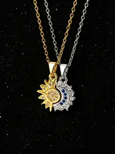 Creative Design Sun Moon Magnetic Couple Necklace Set, Unique Charm Jewelry, Perfect Gift for Lovers, Stylish Accessory