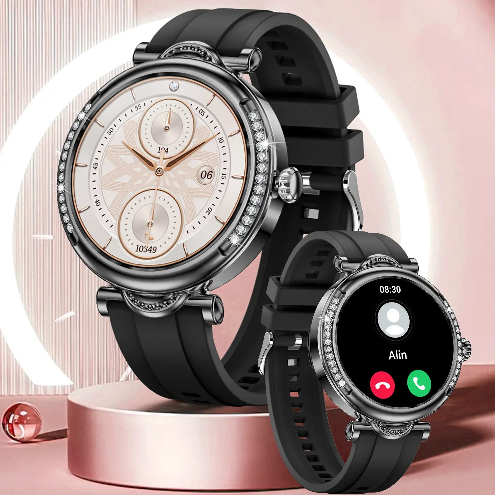EIGIIS Elegant Smart Watch for Women (Answer/Make Calls), 1.27'' HD Touch Screen Smartwatch for iOS Android, Customizable Watch Faces & Message Reminder, Waterproof Fitness Tracker Wrist Watch Gift for Her
