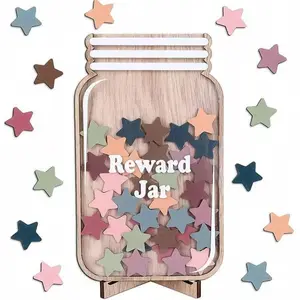 Kids Star Reward Jar - Wooden Reward System, Learning Self-Discipline Tool with Star Chart, Great for Classroom Incentives, Home Good Behavior & Chore Tracking, Suitable for Teachers Parents, Classroom Supplies, Teaching Supplies