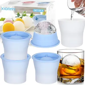 (Upgrade) Ice Molds 4 PCS, Silicone Sphere Ice Mold Maker, Stackable Easy Release Circle Ice Cube Mold with Lids, Spherical Ice Makers with Lids for Whiskey, Cocktails, Bourbon, and Drinks