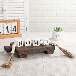 Wooden Bead Garland, Boho-Style Wooden Bead Garland with Tassel, Home Decor for Living Room Bedroom, Vanity Decor Accessories, Ornaments