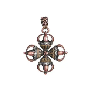 COPPERTIST.WU Vajra Cross Pendant in Copper, Unisex Amulet Pendant Necklace, Tibetan Jewelry, Gift for Boyfriend