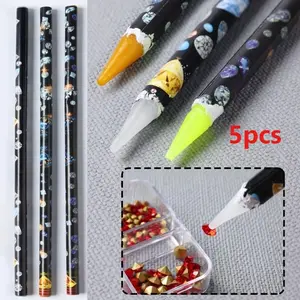 5pcs [Set of Wax Rhinestone Pickers] Wax Rhinestone Pickers Pencil Wax Pencil Set For Rhinestones Gem Dotting Crystal Pick Up Tools Rhinestone Tool