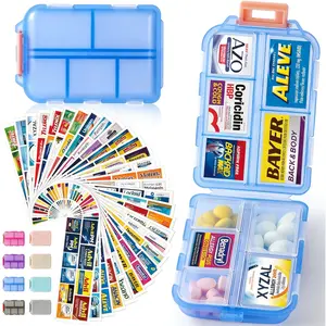Portable Pill Storage Box, Travel Pill Organizer Box with 147-420 Brand Labels/stickers, 10-14grid Mini Pill Container, Pocket Size Dustproof Remedies Pill Box, Medicine Storage Organizer, Pill Case, Travel Essentials, Household Items, Vitamin Box