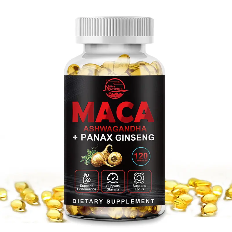 Peruvian Maca Root Capsules 10000mg with Ashwagandha & Panax Ginseng Extract, Daily Energy & Focus Support for Men & Women, 120 Capsules
