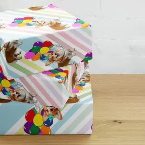 Corgi Birthday Diagonal Stripe Wrapping Paper Sheets