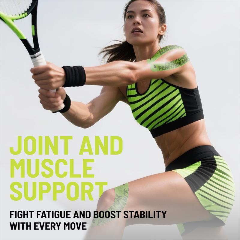 FitPoint Kinesiology Tape – 2 Rolls (40 Pre-Cut Strips) – Ultra-Sticky Athletic Tape for Joint Support – Elastic Kinesio Tape for Knee, Wrist, Ankle – Black & Green