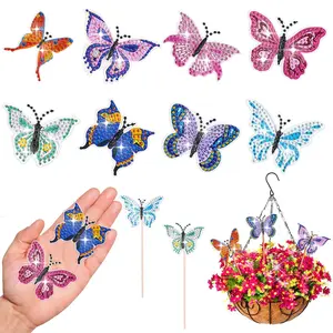 Butterfly Pattern DIY Diamond Arts Colorful Painting Kit, 8 Counts/set Diamond Painting Kits Flower Arrangement Handicraft, Suitable for Decorating Gardens, Manors, Handcraft