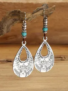 Boho Style Water Drop Shaped Dangle Earrings, Vintage Style Beaded Decor Dangle Earrings, Fashion Jewelry Accessories for Women, Dangle Hoop Earrings
