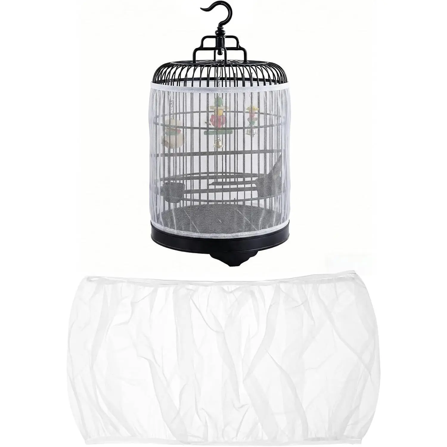 2 Pcs Bird Cage Seed Catcher, Adjustable Bird Cage Net Cover, Reusable Soft Nylon Cover for Parrot Enclosures (White)