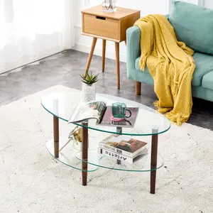 Unique 3-Layer Glass Coffee Table| Sleek Oval Design with Stainless Steel Legs for Living Room