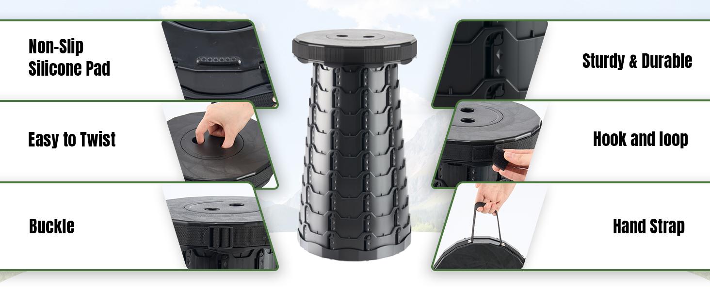 Upgraded Foldable Stool Thickened, Portable Collapsible Stool Retractable Stool for Fishing, Hiking Tours, BBQ, Parties, Outdoor Activities