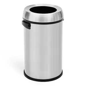 17 gal/65 L Open Top Trash Can, Stainless Steel Rubbish Bin, Commercial Grade Waste Container, Round Garbage Can for Outdoor, Home Office, Restaurant, Silver