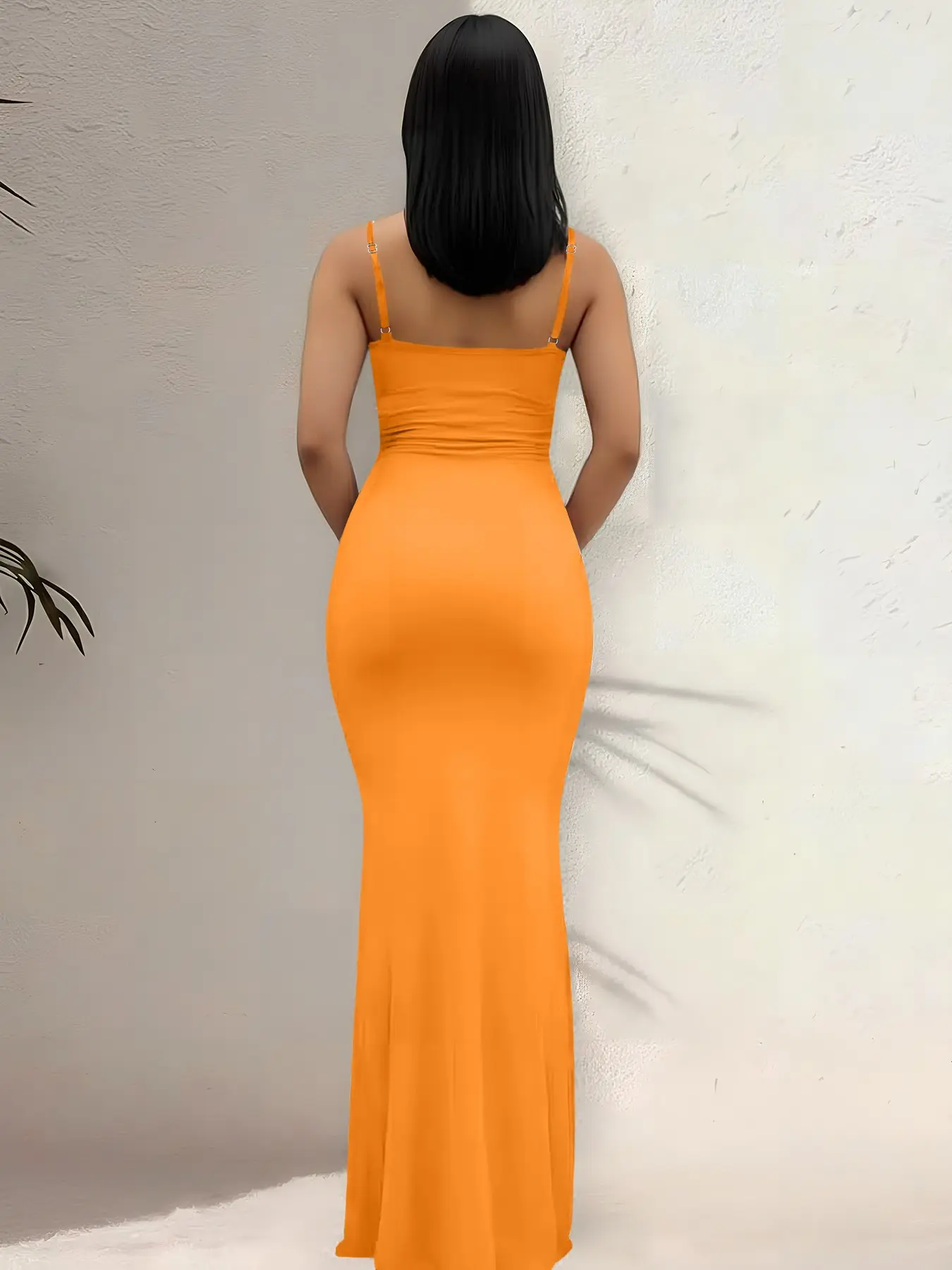 cut out backless square neck mermaid hem bodycon dress Black Plunge V Backless Mermaid Long Formal Dress with Slit – Modsele main image 1