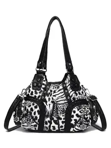 Leopard Print Motorcycle Tote Bag, Large Capacity Shoulder Bag, Vintage Leopard Crossbody, Handbag Shoulder Bag, Soft Leather, Multi-Pocket, Durable, Stylish, Leather Crossbody Bags, Trendy Women Bags
