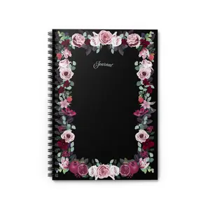 Dark Romantic Roses & Pomegranates Floral Frame Spiral Notebook | Ruled Journal
