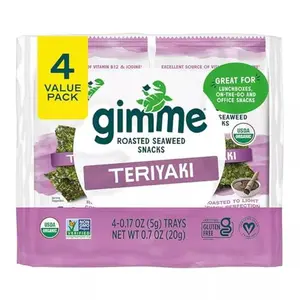 Gimme Seaweed - Teriyaki - 4 Count - Organic Roasted Seaweed SheetsKeto, Vegan, Gluten Free - Great Source of Iodine & Omega 3’s - Healthy On-The-Go Snack for Kids Adults