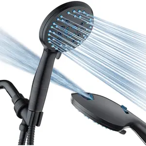 AquaCare High  8-mode Handheld Shower , Anti-clog Nozzles - Built-in Power Wash to Clean Tub, Tile & Pets, Extra Long 6 ft. Stainless Steel Hose, Wall & Overhead Brackets