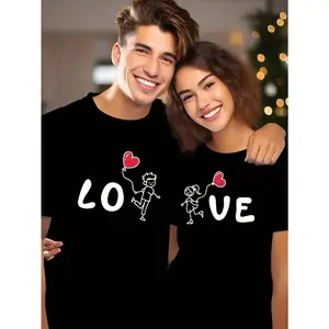220G We run towards each other with joy and love, couple's fashionable casual sports loose T-shirt, very suitable for couples, newlyweds, Valentine's Day and holiday parties, moderate thickness, suitable as a gift