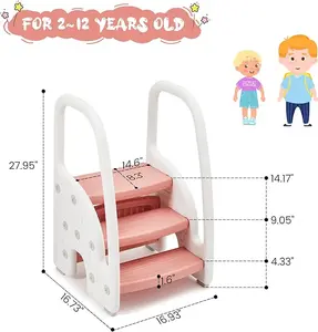 Toddler Step Stool for Bathroom Sink Kitchen Counter, Plastic Kids 3 Step Stool with Handles Sides for Toilet Potty Training, Lightweight Non-Slip, Stepping Standing Stool Helper